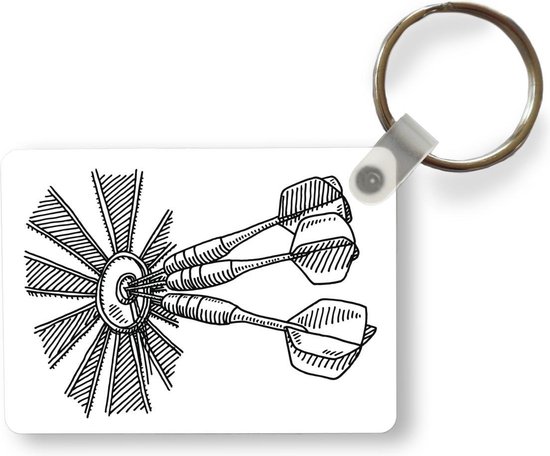 Sleutelhanger - Een zwart wit illustratie van drie pijlen in een dartbord - Uitdeelcadeautjes - Plastic
