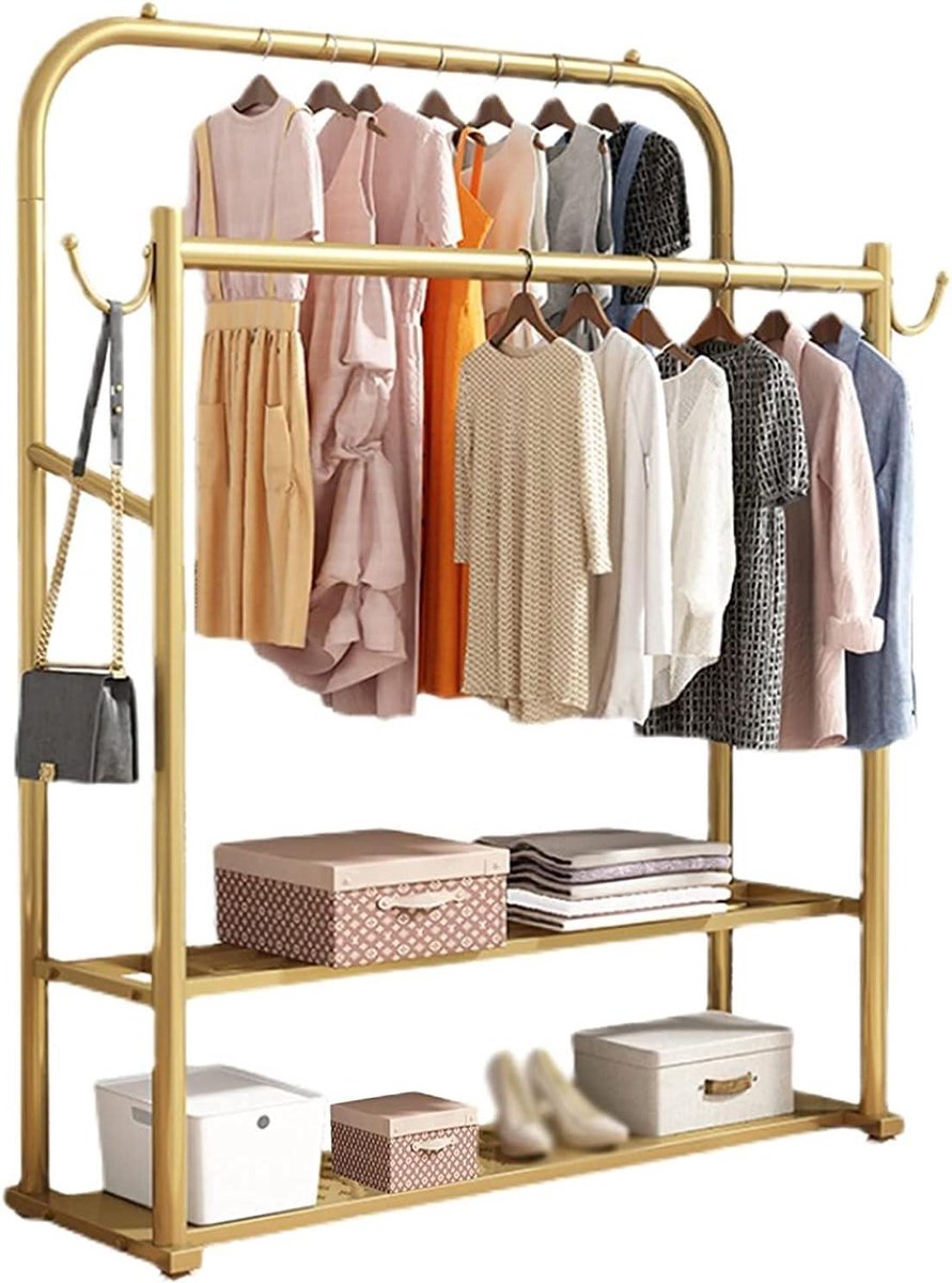 Garderoberek Kledingrek - Kapstok Hanger - Kleding Organiseren - Dubbele Ophangrails - 100 cm - Goud