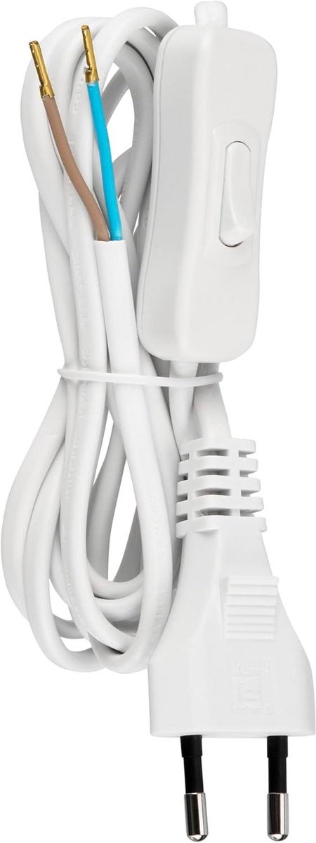 Aansluitkabel met schakelaar - Lampensnoer Eurostekker - Verlichting Aansluiten - Met Tussenschakelaar - 2 Meter - Wit