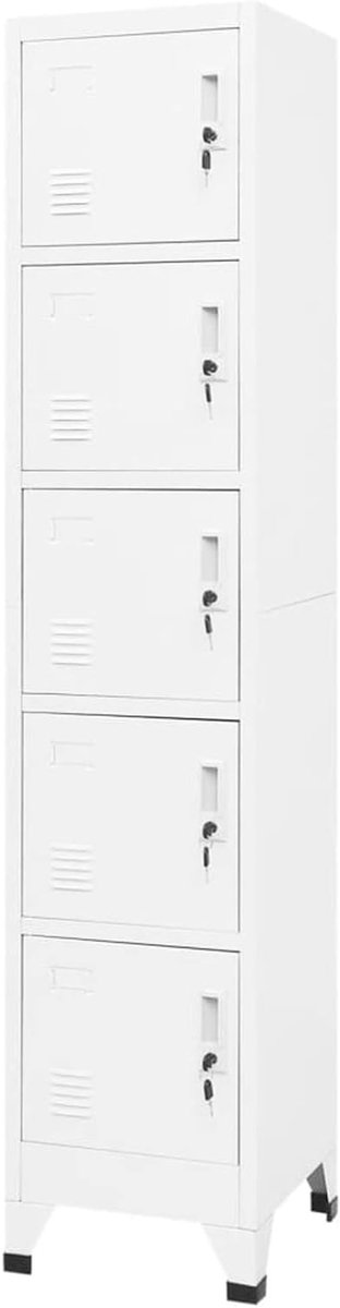 Stalen Opbergkast - Archiefkast Kleedkamer - Veilig Spullen Opbergen - Afsluitbare Deuren - 38 x 40 x 180 cm - Wit