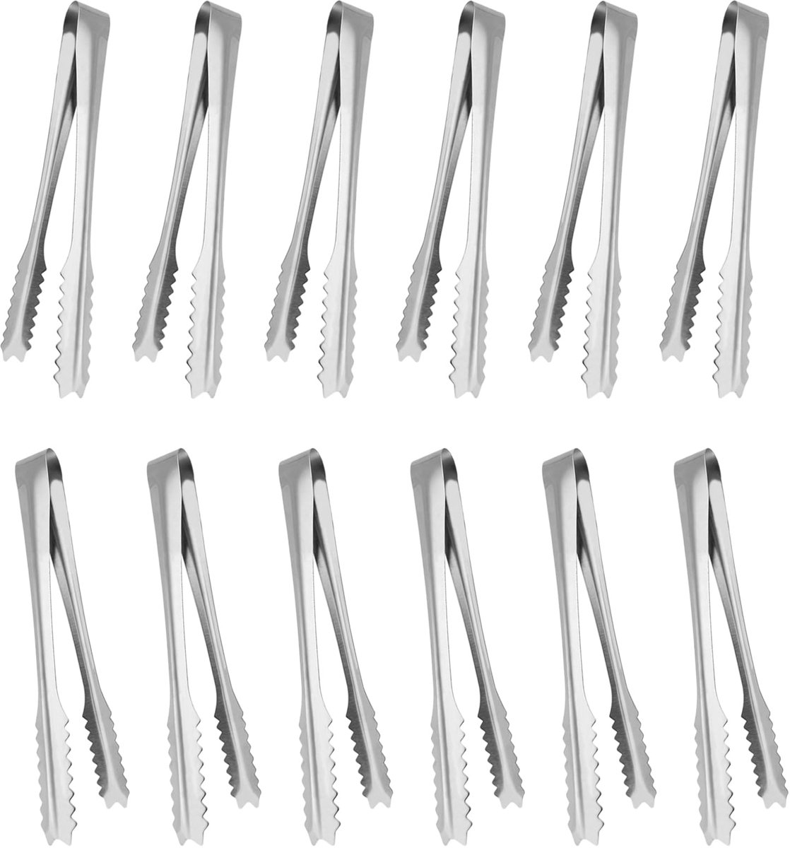 12 stuks roestvrijstalen ijsblokjestang, serveertang roestvrijstalen ijstangset, saladetang gebaktang snoeptang candy clip, koken en serveren, voor bruiloft bar feest buffet grill picknick