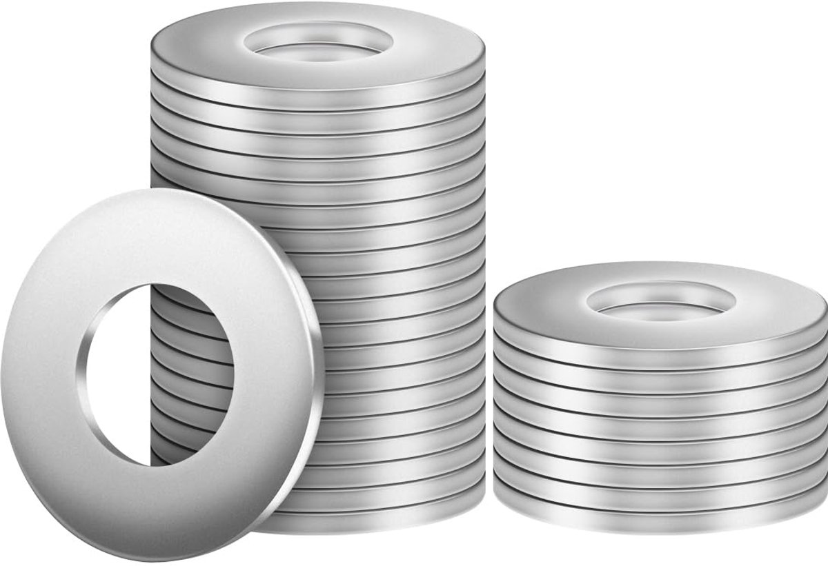 Roestvrij staal, M6 x 18 mm, 50 stuks, sluitringen, sluitringen, 304 A2 V2A, carrosserieringen, groot DIN9021 / ISO7093, metalen schijven voor draadstang, moeren en schroeven