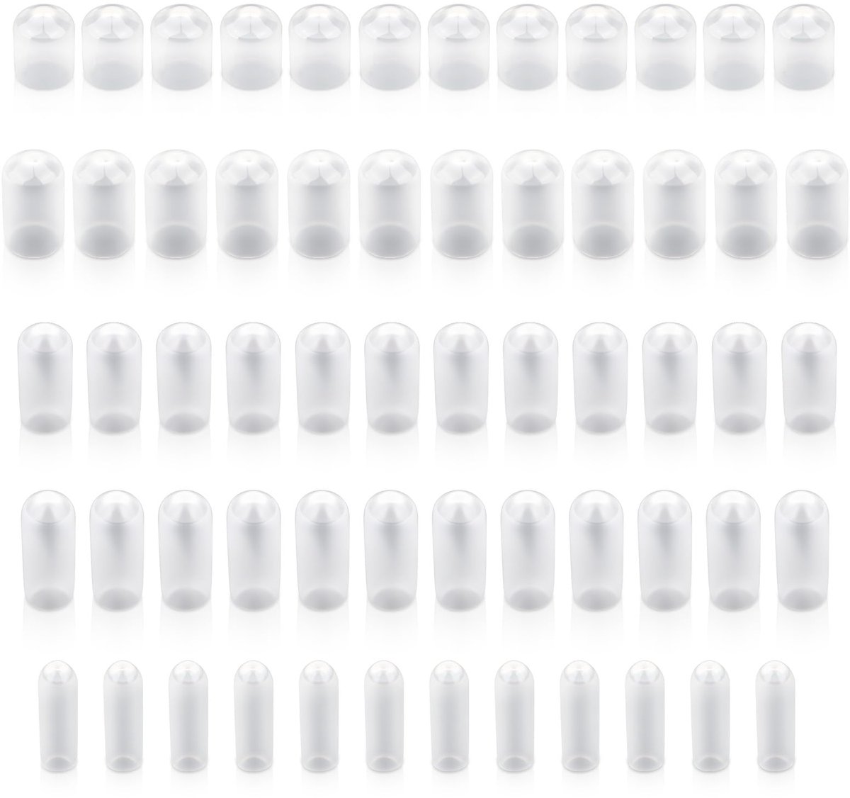 60 stuks rubberen eindkappen, flexibele draadverbindingsbeschermers voor metalen buizen en staven, 5 maten (3 mm, 5 mm, 6 mm, 8 mm, 9,5 mm) – transparant vinyl schroefabdekkingssortiment