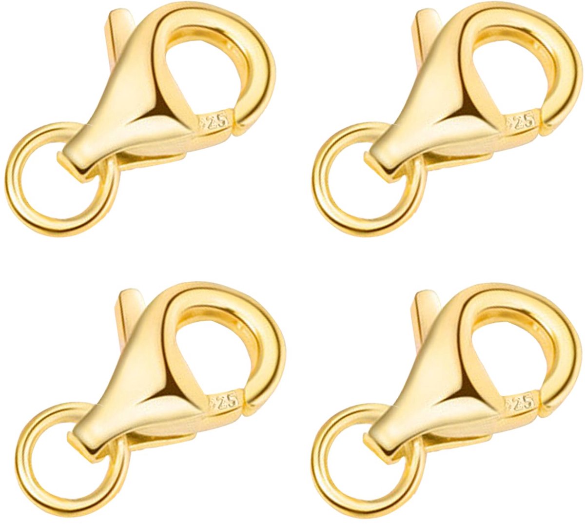 4 stuks kettingsluitingen van 925 zilver 925, sluitingen voor armbanden, armbandsluitingen, sieradensluitingen, 925 sterling zilver, met 3,5 mm buigringen, voor sieraden, doe-het-zelf, decoratie, 9 x