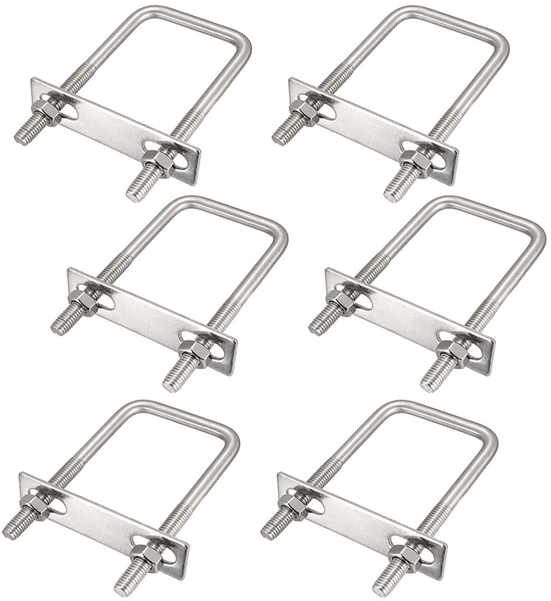 6 Stuks Vierkante Bouten U, M8 Roestvrij Stalen U-Bouten, Vierkante U-Bouten Rvs, met plaat en moeren, voor buisbouw en industriële toepassingen (40 x 100 mm)