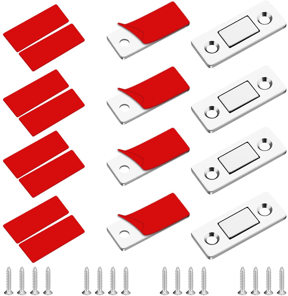 Magneetsluitingen voor kasten, ultradun en onzichtbaar, sterke meubelmagneten met 2-in-1 montage (lijmen/schroeven), geen boren nodig, voor keuken, kledingkast en laden (zilver)