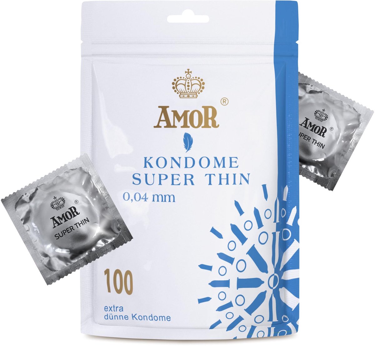 AMOR premium Thin Condooms, extra dunne, 0.04 mm, Ø 53 mm, 100 stuks