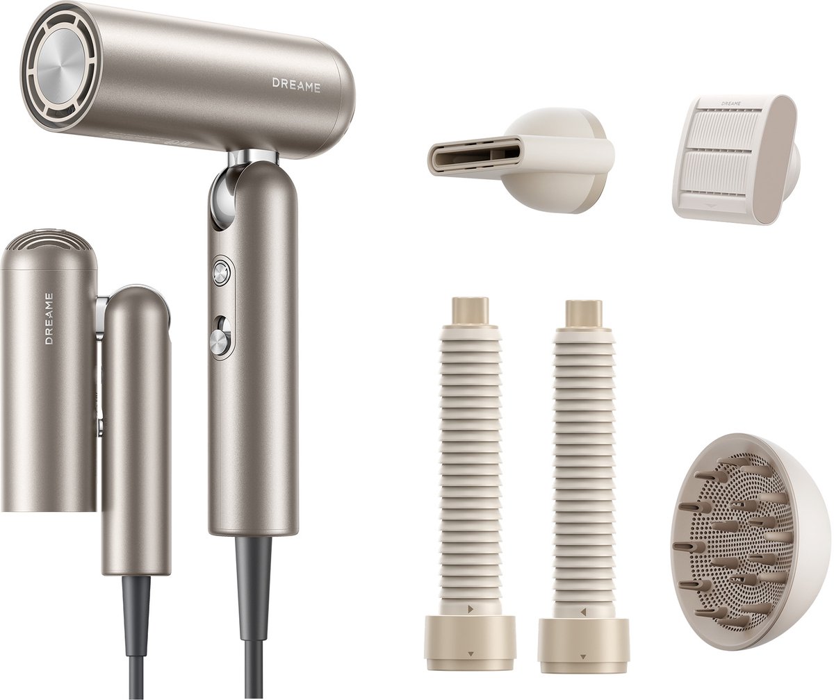 Dreame Pocket Pro 2 Hogesnelheids-föhn – Compacte Haardroger met Negatieve Ionen, 110.000 tpm Motor, 5 Standen, Opvouwbaar, incl. Opzetstukken en Opbergtas