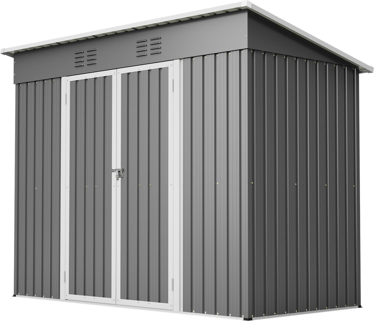 Graatgrijze Metalen Gargonagebouw - Robuust Pultdak Design met Veiligheidsslot - 242x126x182 cm