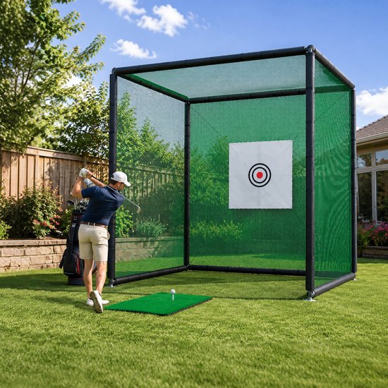 Golf Oefennet 300x300x300 cm - Grote Golf Trainingsnet Met Slagmat - Indoor Outdoor Golfnet Met Stalen Frame — afbeelding 3