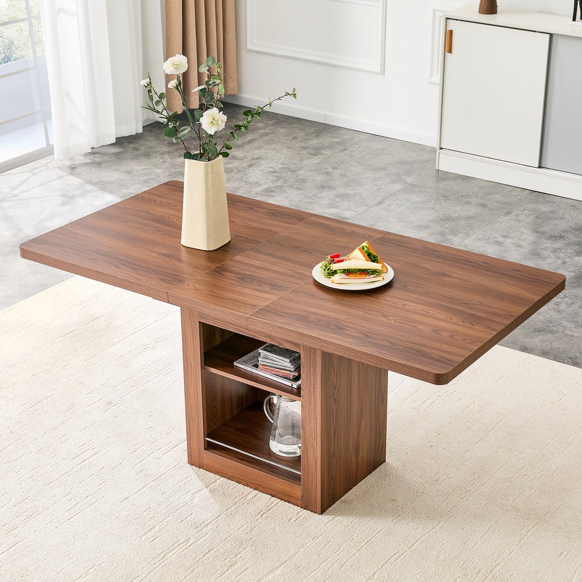Moderner uitklapbare Eettafel - Walnoot - 82.5x62x18.5 cm - Voor 4–8 Personen