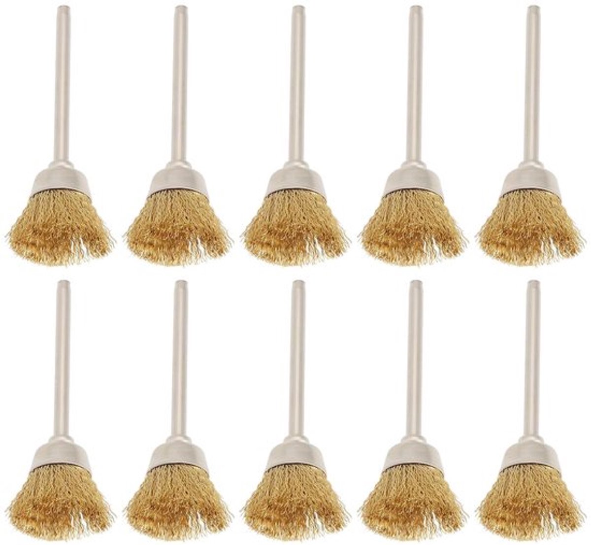 Draadborstel - Mini Borstel - 3mm Schacht - Messing - Metalen Hout Steen - Oppervlak Reiniging Roest Verwijdering Polijsten - Geschikt voor Rotary Tool - Messing Draad Borstel - 10 Stuks