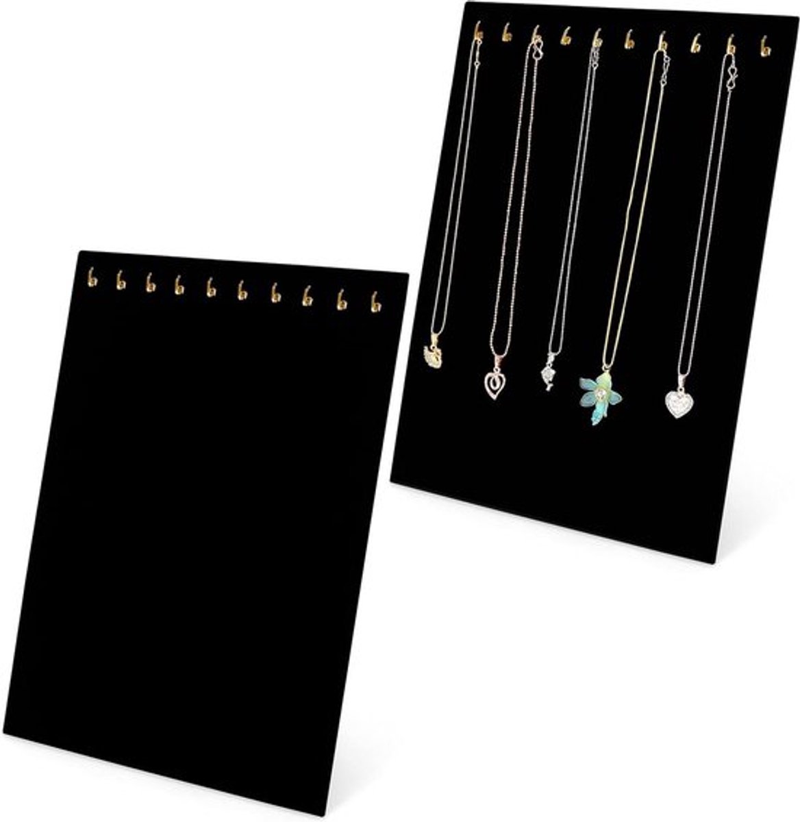 - Sieraden Display Houder - 2 Pak - Zwart Velours - Ketting Sieraden Organizer Rek - 10 Haken voor Kettingen - Vertoon Kettingen, Hangers & Accessoires