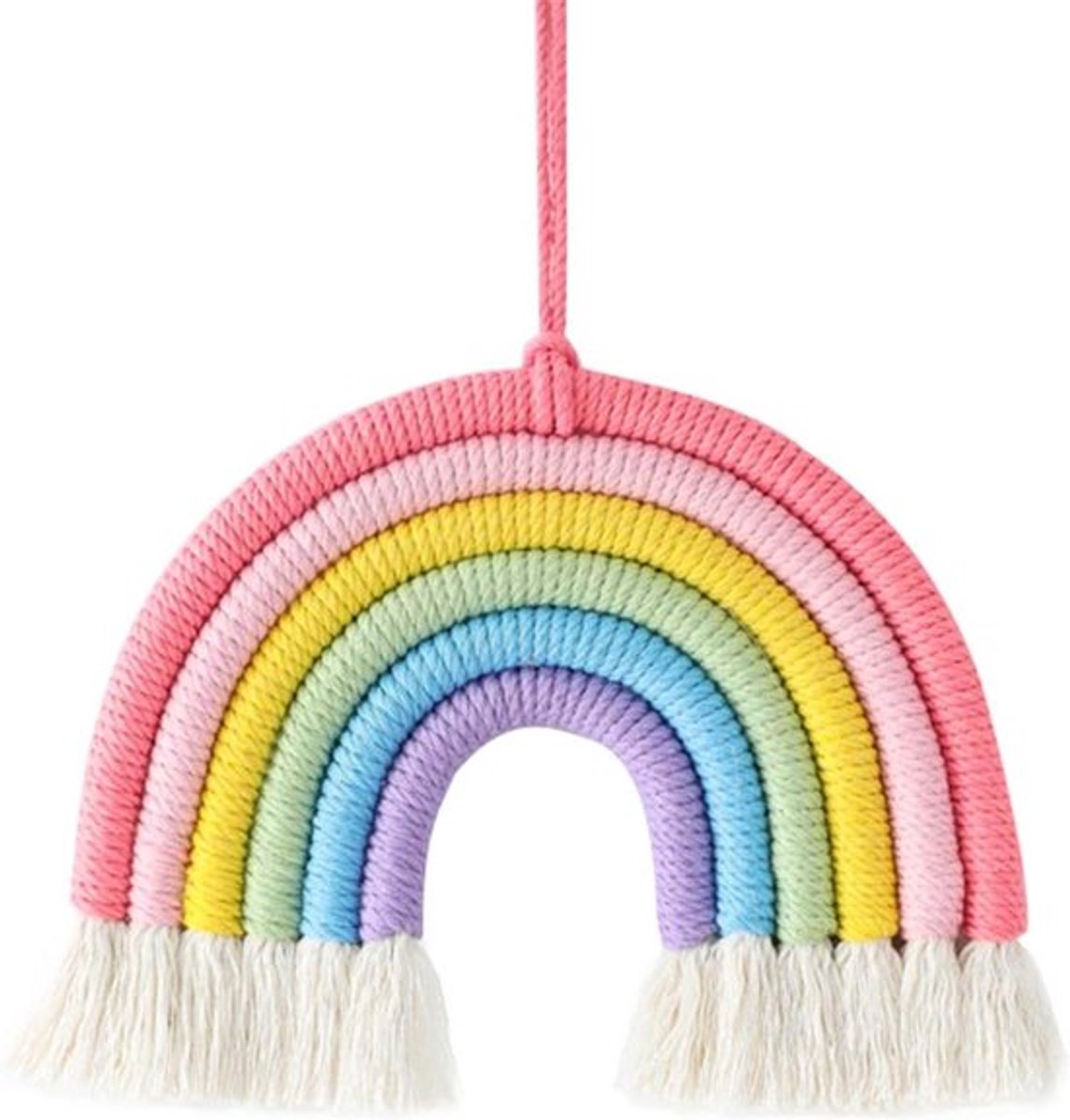 Regenboog muurdecoratie - macramé muurhanger - meisjes slaapkamer decor - wanddecoraties voor slaapkamers - hangende geweven kwastjes muur opknoping decoratie - regenboog kwastje dromenvanger roze - geschikt voor kinderkamer.