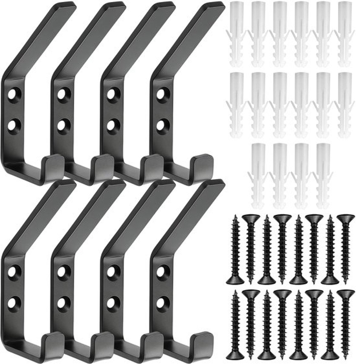 Akoestische Panelen Haken - 8-delige Set - Dubbele Coathaken - Aluminium Haken - Wandhaken - Zonder Boren - Slank Profiel 13mm