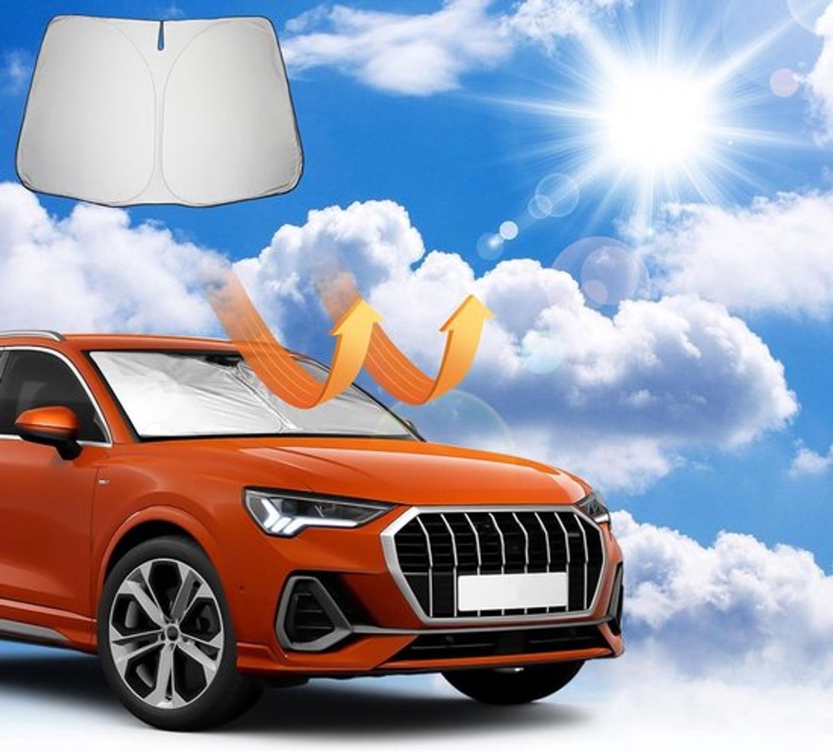 Zonnescherm voor Voorruit, Geschikt voor Audi Q3 F3 2019-2023 en 8U 2013-2018, Bescherming Tegen UV-straling, Opvouwbaar en Duurzaam Design