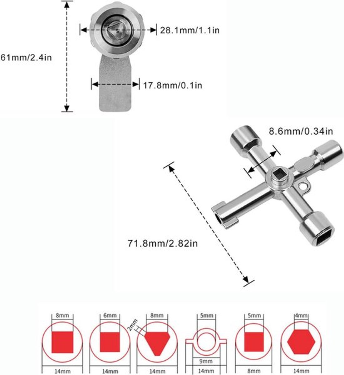 RVS brievenbusslot met 6 functies voor diverse toepassingen 20 mm inbouwdiameter