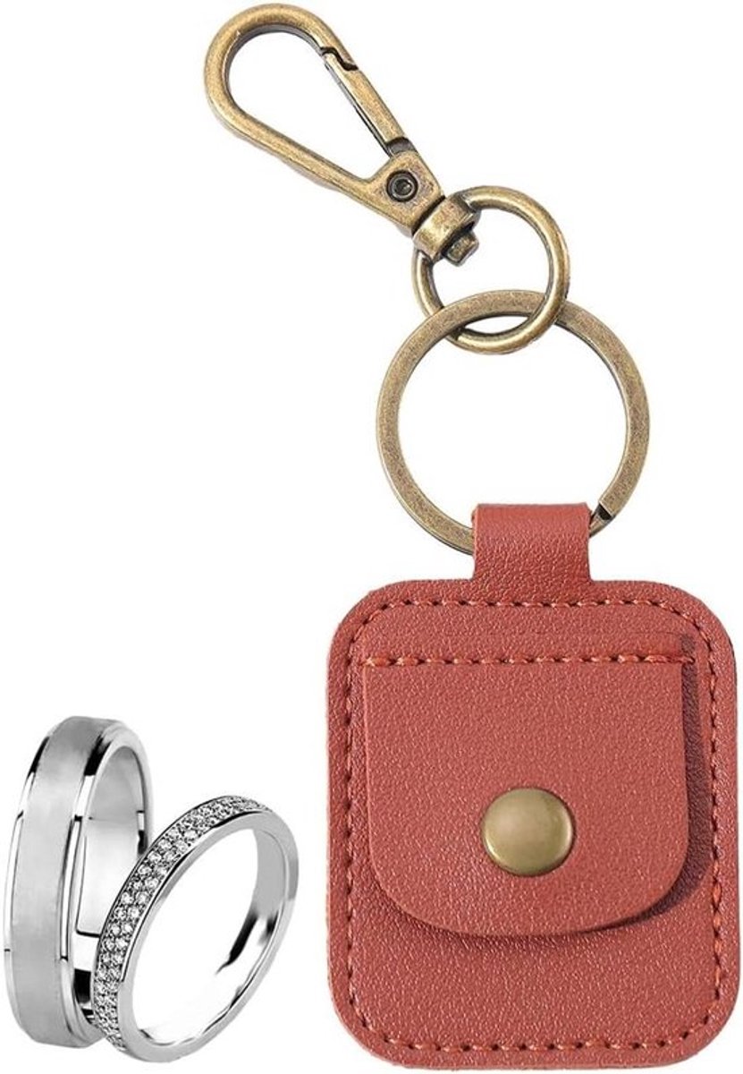 - Sleutelhanger met leren ringhouder - Draagbaar - Bruin - Sieraden - Reiszak - Muntzakje - Geschikt voor trouwringen - Gitaar plectrums - Cadeau voor vrouwen mannen.