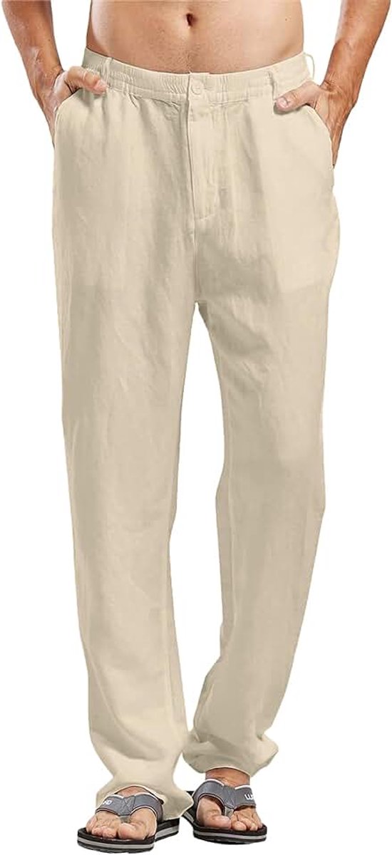 Linnen herenbroek, lang, licht, zomerbroek, losse pasvorm, vrijetijdsbroek, effen voor mannen, M-3XL