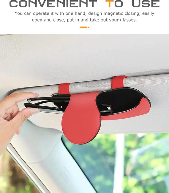 Zonnebrilclip Auto - Brilhouder Vizier - Veilig Rijden - Leer Afwerking - Universele Pasvorm - Rood — afbeelding 5