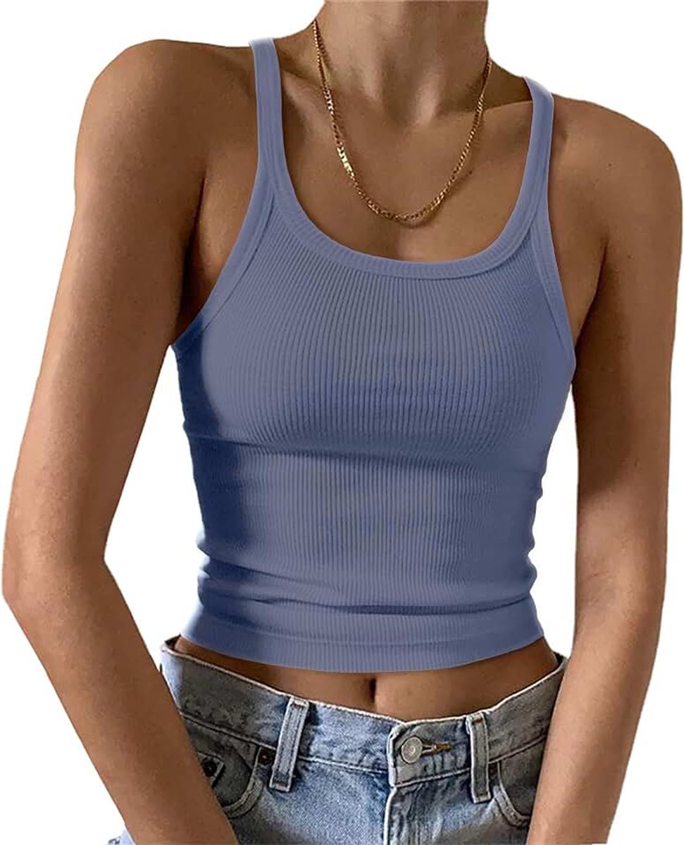 Bela Dames Tops Sexy Spaghetti Tank Top met U-hals Basic Zomer Tanktops Slim Fit Mouwloos Bovenstuk Camisole