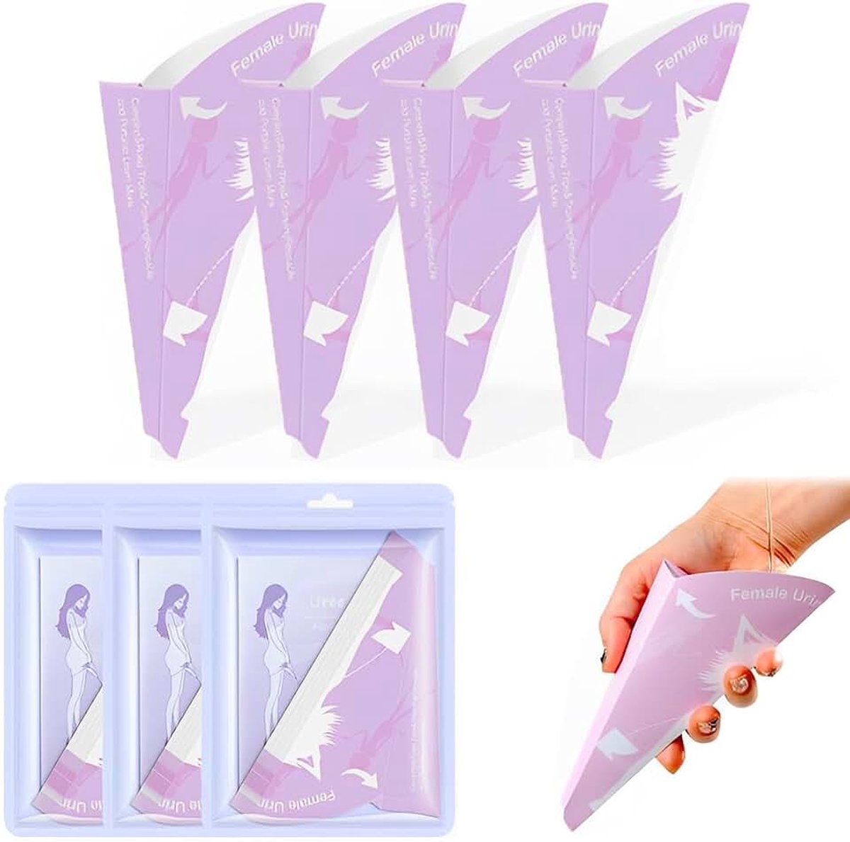 Urinella Urinella 30 paar wegwerp papieren trechters voor dames, voor urineren, reizen, kamperen, wandelen, outdoor-activiteiten