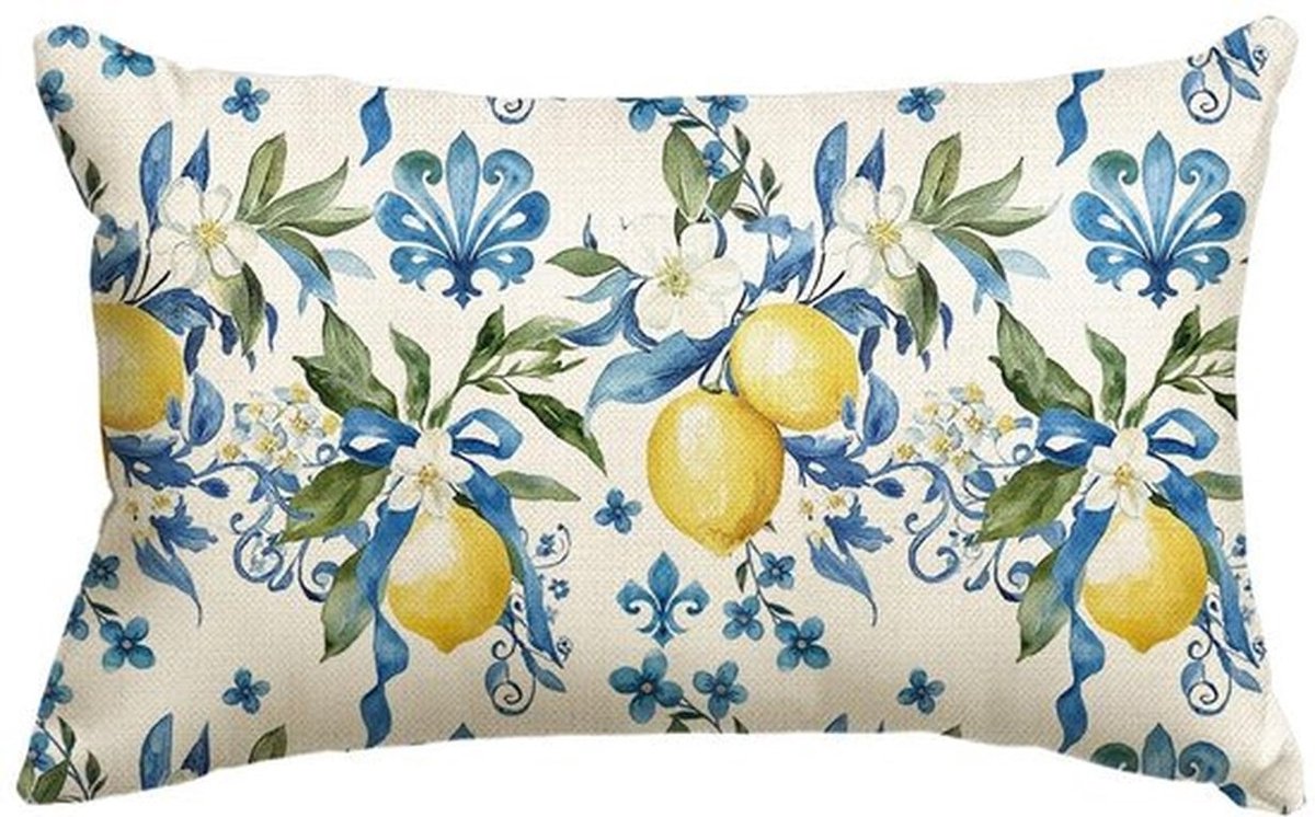 Zomerkussenhoes - Citroenbloemen - Ultrazacht en modern - 30 x 50 cm - Sierkussen voor woonkamer - Geschikt voor interieur