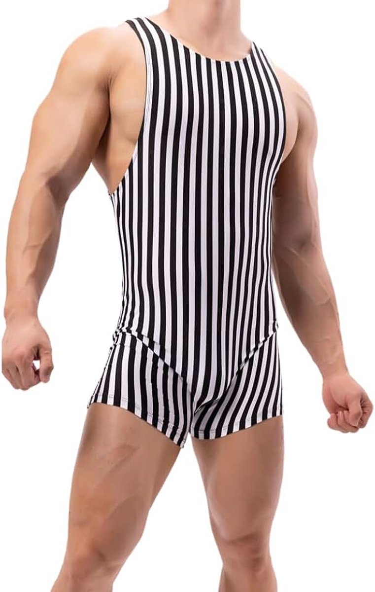 Mode strepen één stuk bodysuit worstelen singlet atletische leotard gym sportkleding ondershirt tanktop