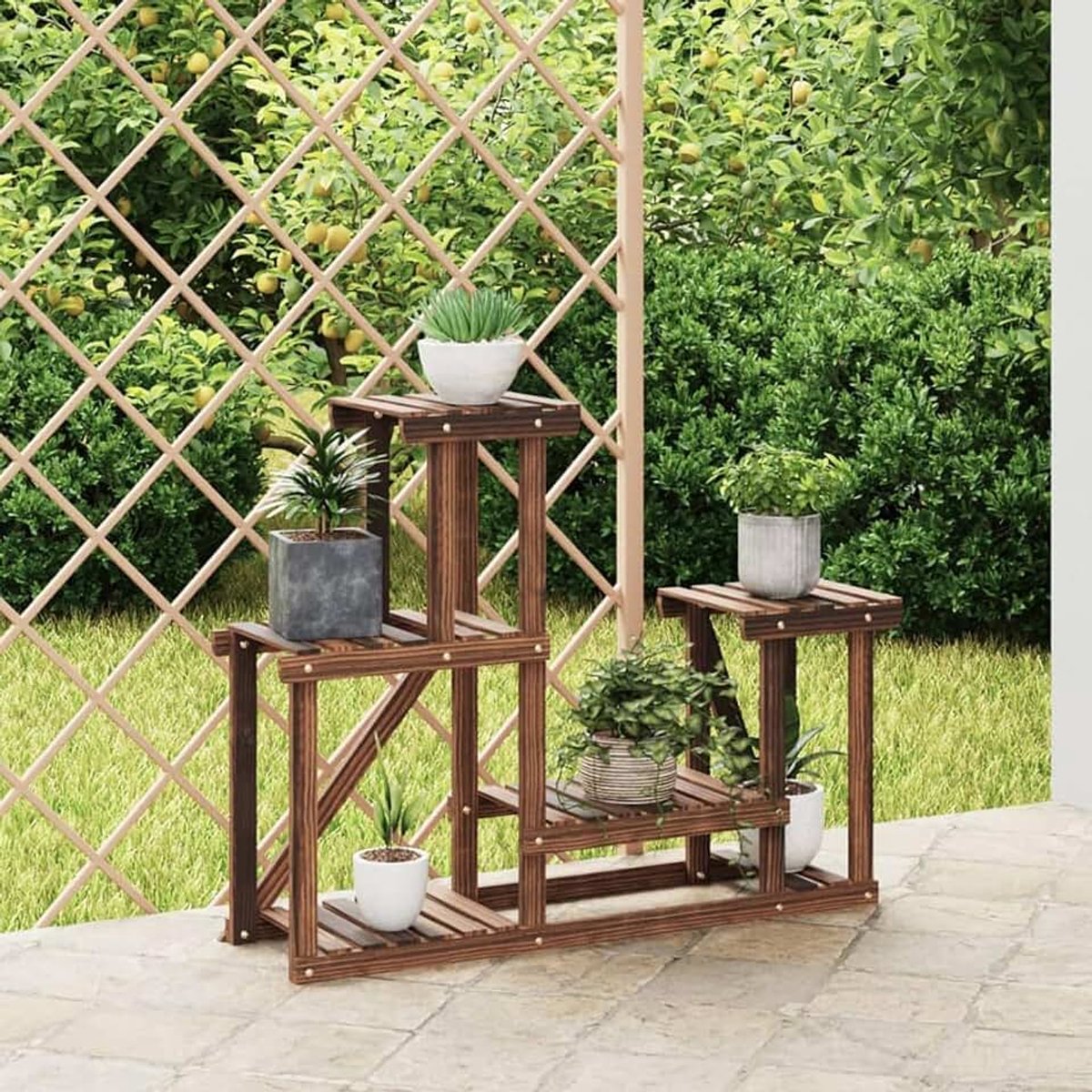 Bloemenstandaard, plantenstandaard, plantenrek, bloemenrek, bloempotstandaard, bloempotstandaard, voor binnen en buiten, 90 x 25 x 73,5 cm, massief hout