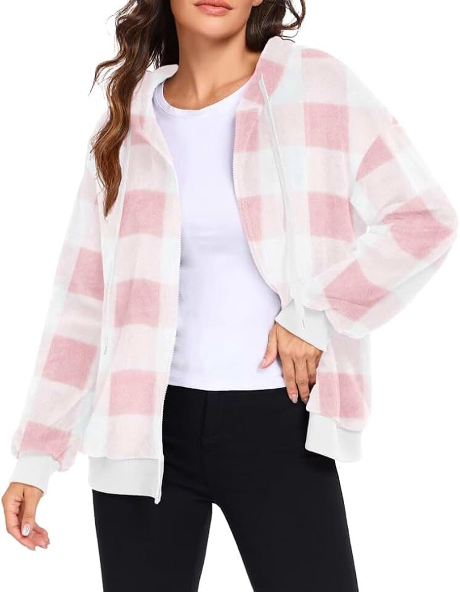 Dameshoodie met ritssluiting, flanellen hoodie, sweatshirt met lange mouwen, warme winterjassen met zakken