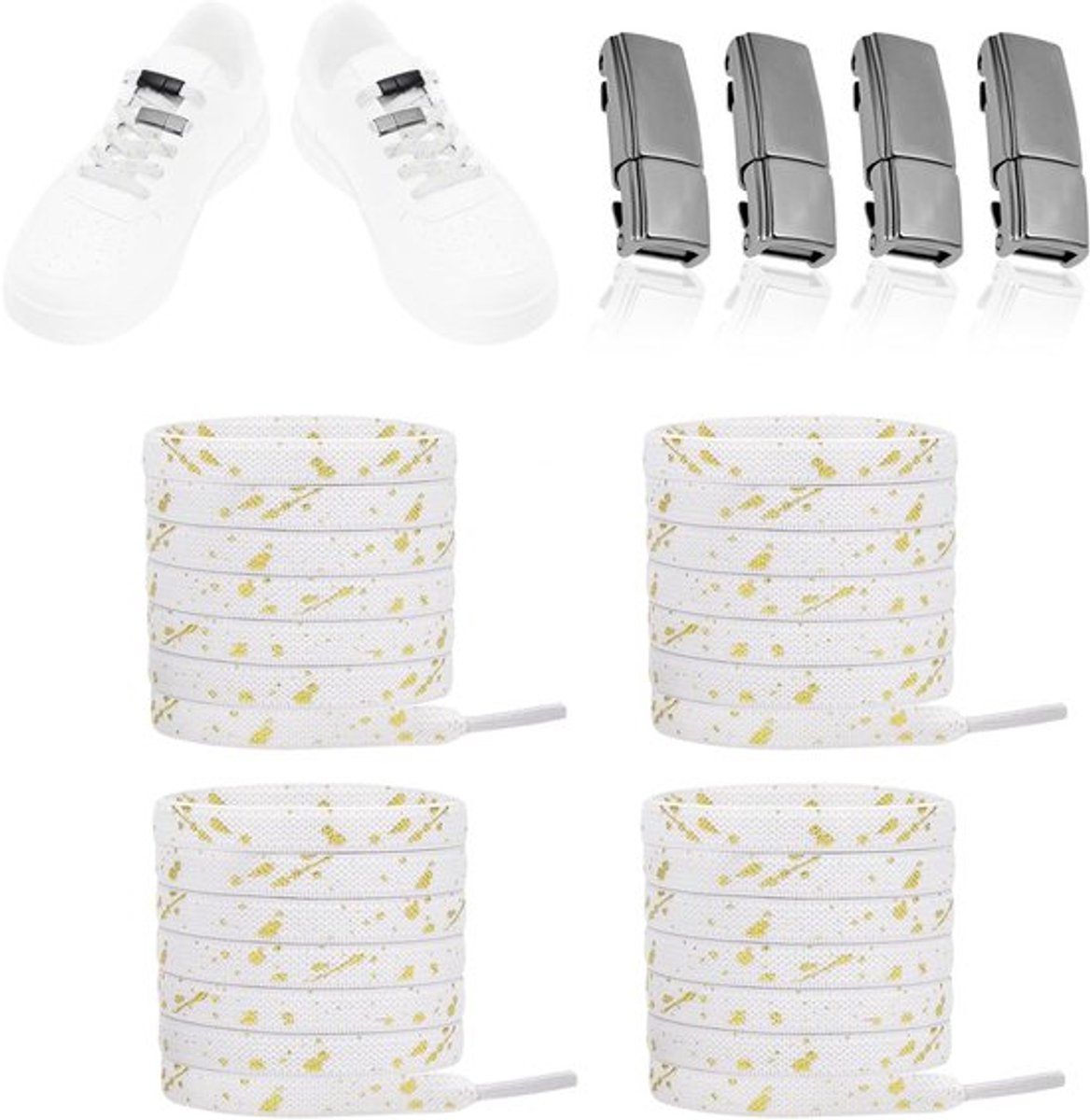Elastische Schoenveters - Magnetische Gesp & Schoenveters - Tieless Luie Veters - Fit Sneakers Canvas Laarzen voor Wandelen - Geschikt voor Alle Schoenen - Zwart