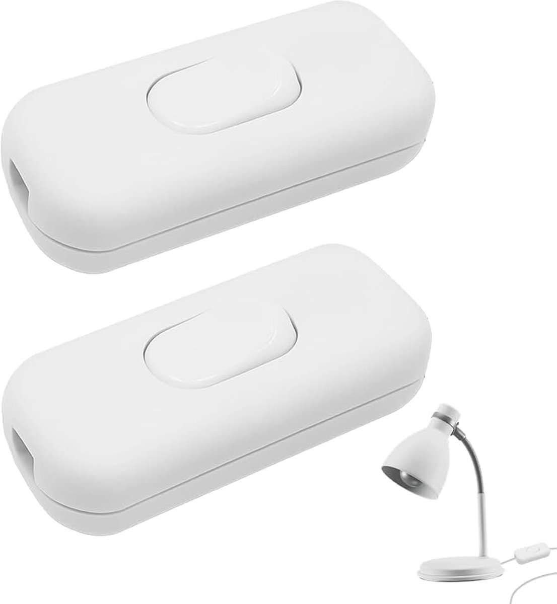 2 stuks snoerschakelaar, kabelschakelaar, snoerschakelaar 2-polig, 2-draads en 3-draads toevoerleidingen, voor alle soorten elektrische lampen, tafellampen, tuimelschakelaar, schakelaar, wit