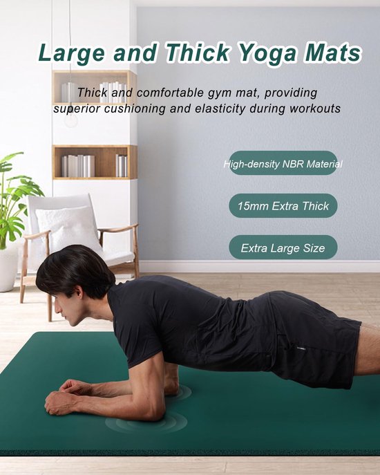 Dikke Yogamat - Fitnessmat Pilatesmat - Thuis Sporten - Extra Breed Ontwerp - 190 x 90 cm - Donkergroen — afbeelding 4
