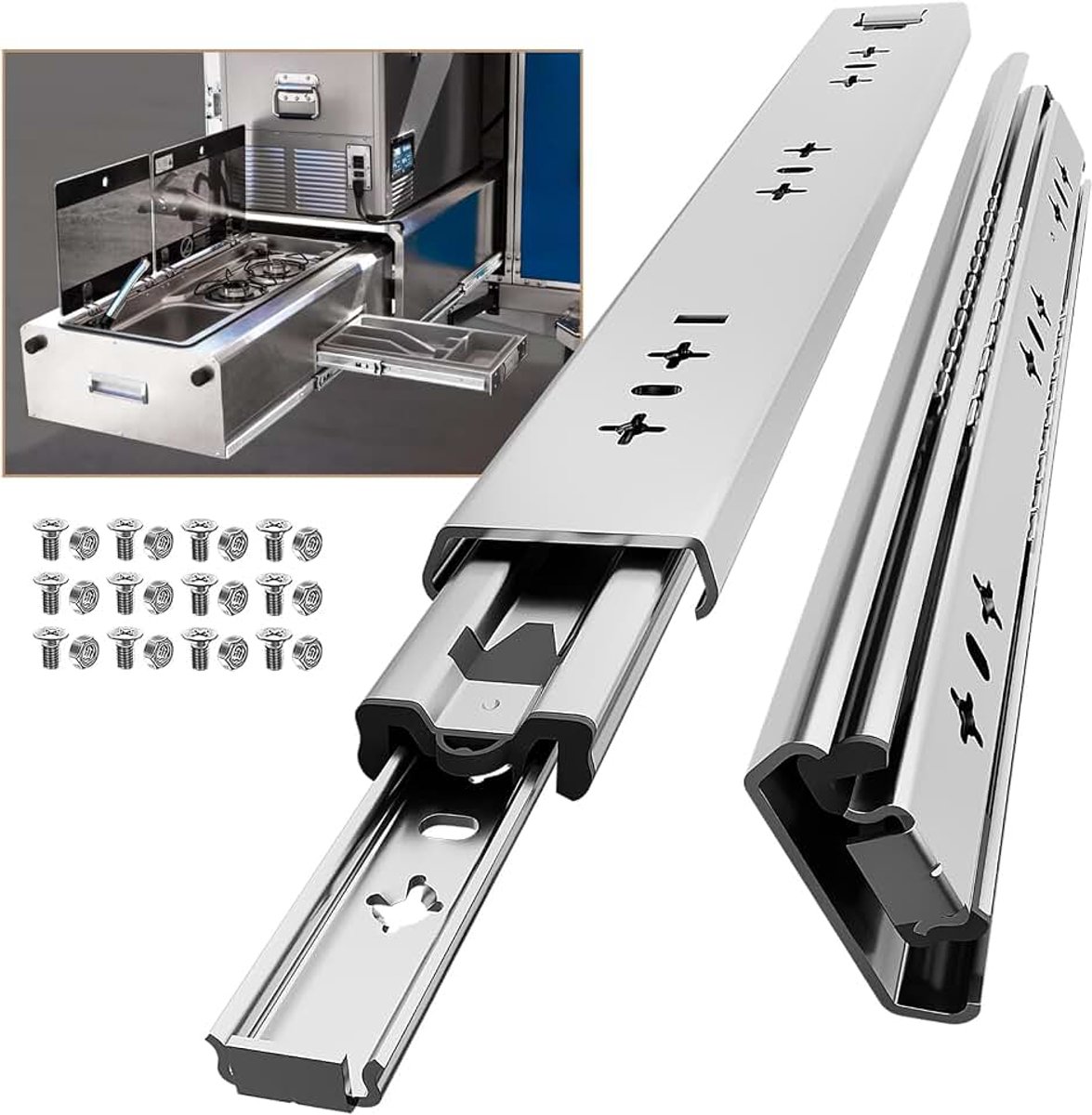 Sterke Lade Slides 120Kg Draagvermogen 450mm Sliding Rails, Kogellager Side Mount 1 Paar, 18 inch