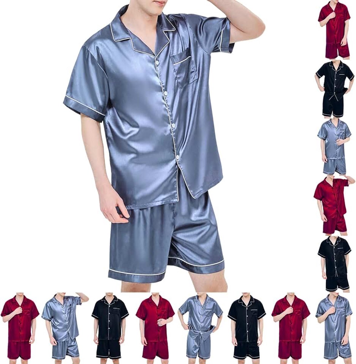 Pyjama Set Zijdeachtige Stof Korte Mouw Loungewear Tweedelige Pijamas Para Hombres Button-Down Pj Set