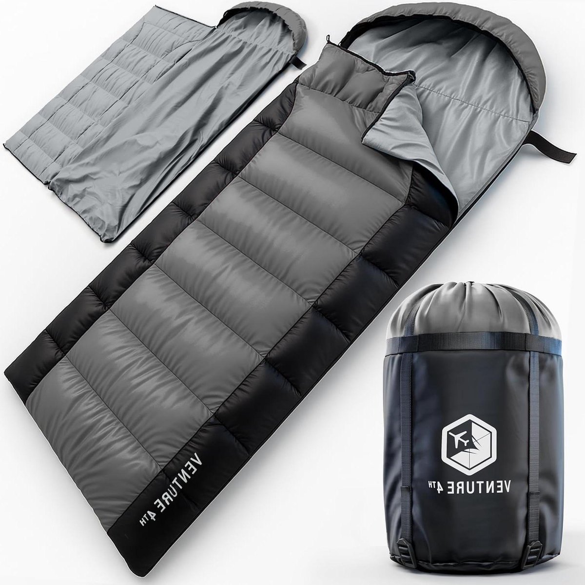 Slaapzak - Kampeerzak Outdoor - Kamperen en Wandelen - Lichtgewicht 1.3 kg - XXL - Zilver/Zwart