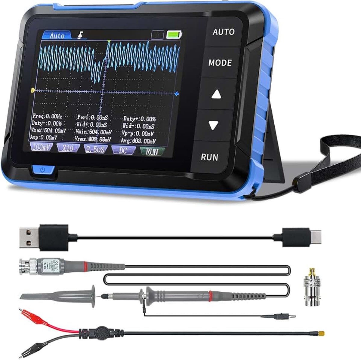 Mini Digitale Oscilloscoop 1MHz Bandbreedte 5MS/s Handheld Oscilloscoop 2,8” Display Draagbare USB Oscilloscoop DDS Signaalgenerator met Type-C Datakabel en Probe Oscilloscoop Multimeter