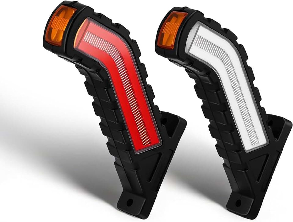 Set van 2 led-zijmarkeringslampen, 12 V, 24 V, universeel, wit en rood, markeringslicht, aanhanger voor auto, SUV, bestelwagen, vrachtwagen, camper, bus, boot