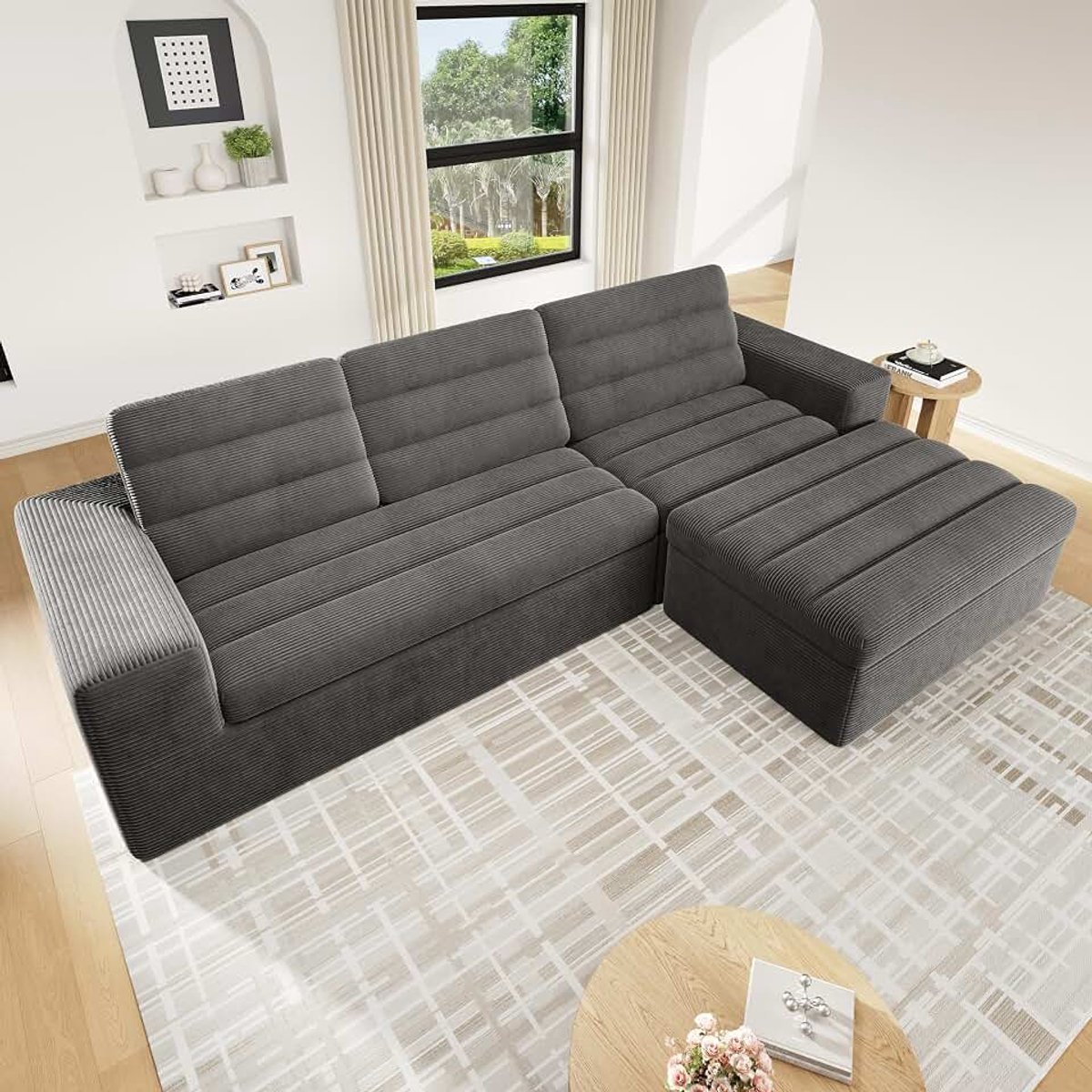 Modulaire hoekbank, L-vorm woonlandschap van chenille, frameloze bank met kussen, vrij combineerbare bank zonder montage voor woonkamer, grijs, 5-zits (donkergrijs-5S)