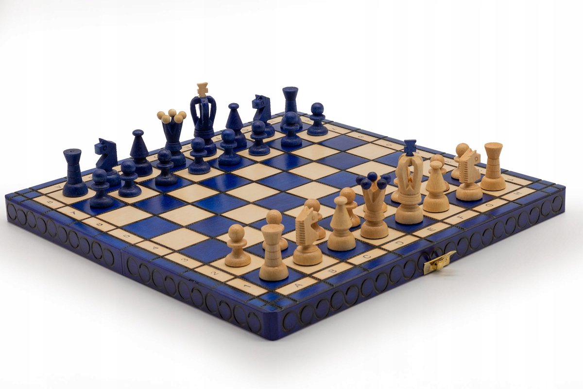 Koninklijke Houten Schaakset Blauw 35 cm - Ideaal voor Beginners