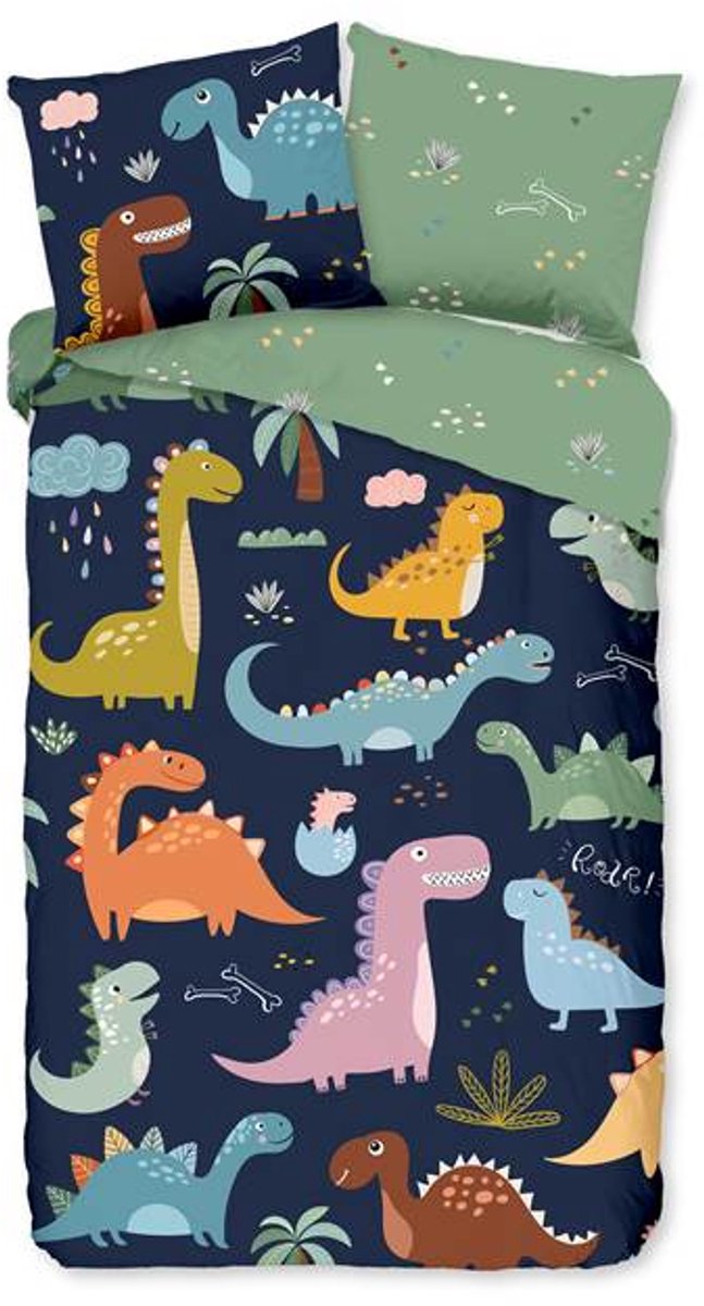 Pure dekbedovertrek dinos - 1 persoons 140x200/220 cm - Multi - Microvezel