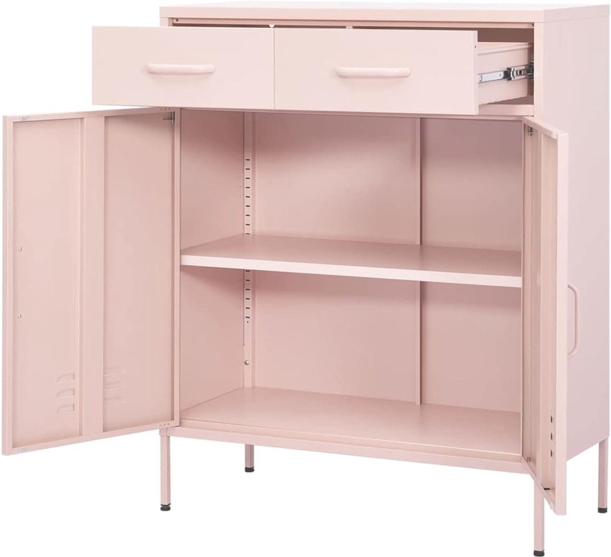 Opbergkast Staand - Bijzetkast Dressoir - Huis Organiseren - Stalen Frame - 80x35x1015 cm - Roze