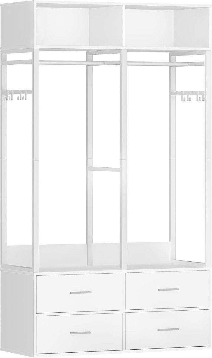 Hzuaneri kledingkast, open kast, met 4 houten lades, opbergvak bovenaan, ijzerhout, moderne stijl, geschikt voor slaapkamers en kleedkamers, 90 x 43 x 185 cm, wit