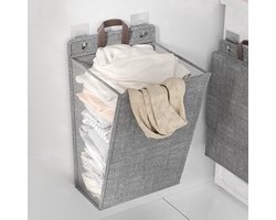 Wandhangende Opvouwbare Wasmand - Draagbare Hangwasmand - Geperforeerd PP Kunststof - Zelfklevende Montage Zonder Boren - Ventilerend Ontwerp - Voor Badkamer, Wasruimte En Kast