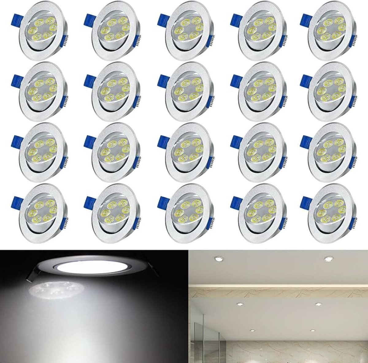 20 x 3W LED inbouwlamp draaibare plafondspot inbouwspot wit spot inbouwverlichting spotlight LED plafondspot - koel wit (energieklasse A++)