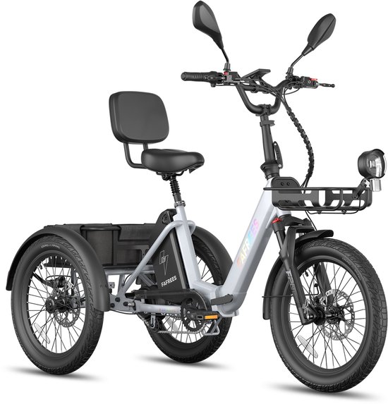 Fafrees Elektrische Driewieler - 20 Inch 48V 21Ah Accu - Dik Klapfiets E-Bakfiets - Elektrische Fiets - Elektrische Vrachtsfiets 180kg - 85km Bereik - Grote groentemanden aan de voor- en achterkant - Koppelsensor - Max 180kg Belasting - Grijs van FAFREES — afbeelding 2
