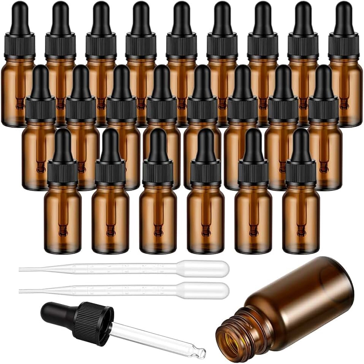 Druppelflessen, glazen flessen, lege fles met 2 pasteurrietjes, pipet, pipet, voor etherische oliën, parfumoliën, vloeibare kleurstoffen