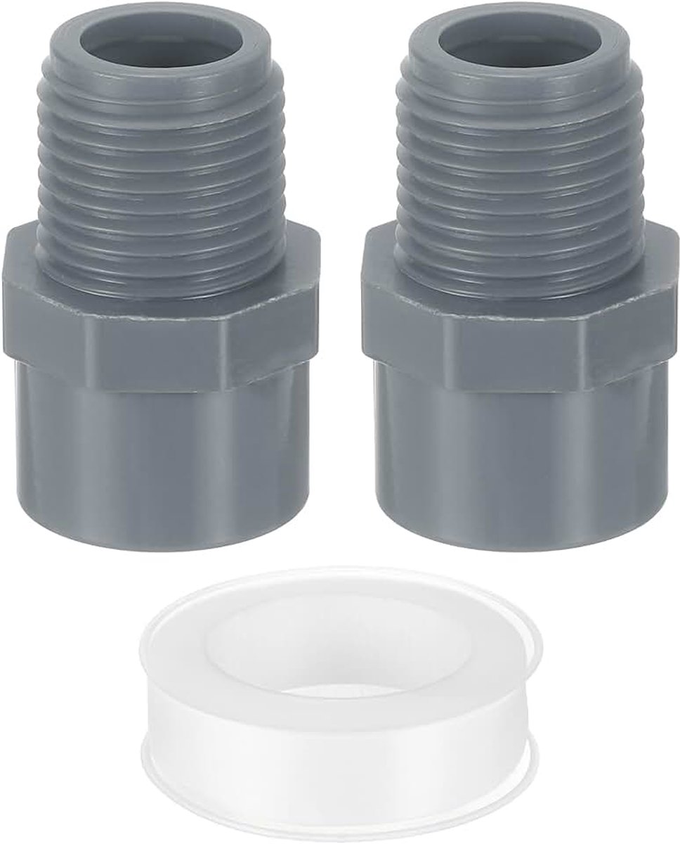 2 stuks 20 mm PVC-slangkoppeling, mannelijke draad aansluitadapter (bus x mannelijke buisdraad) voor tuin, zwembaden, boerderij, irrigatie, waterleidingen, armatuur, grijs