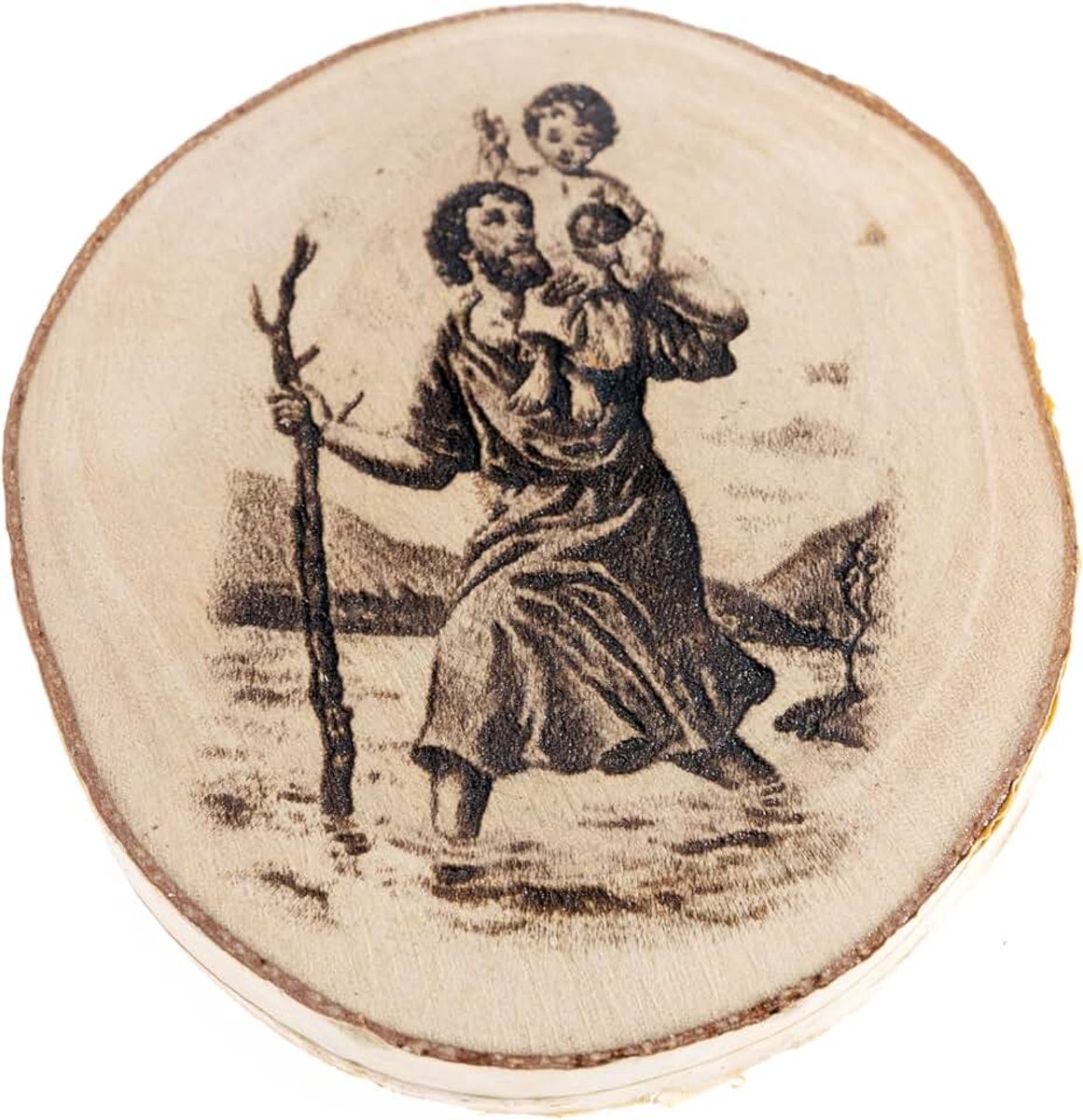 Magneet, magneet, geschenk, decoratief souvenir op houtblokken 6,5 x 7,5 cm, Heilige Christoffel, beschermer van reizigers (Betulla)