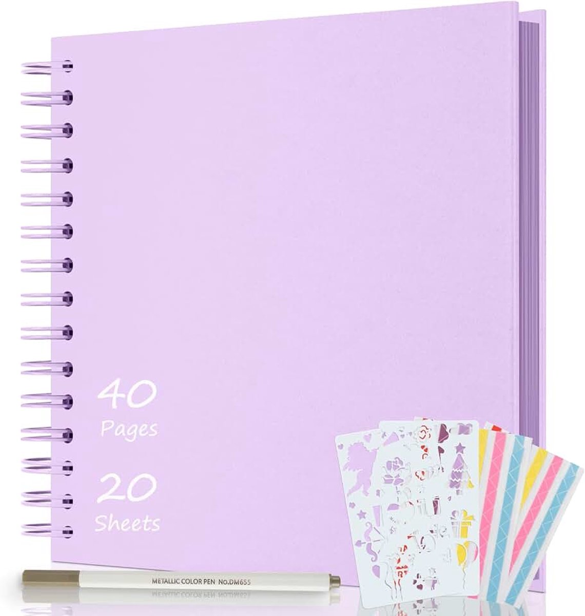 Plakboekalbum 21x21cm, DIY Fotoalbum Hardcover Kraftpapier Scrapboek 40 Pagina’s Herinneringenboek voor Familie, Gastenboek voor Verjaardagsjubileum Valentijnsdag (Paars)